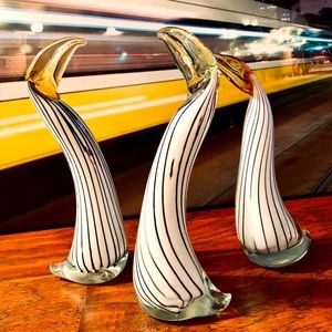 Set Of 3 Murano Glass Birds Figurines